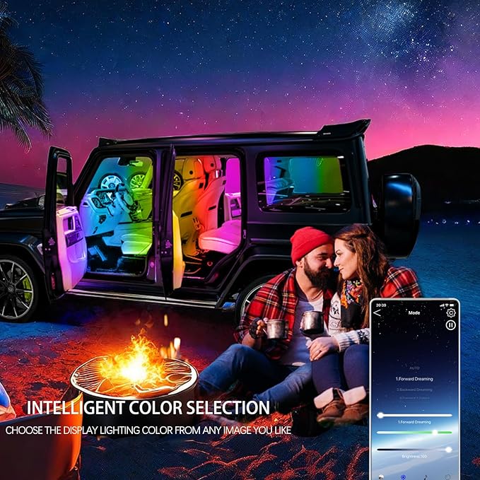 Upgrade Smart USB Dream Color Interior Car LED Strip Light with App Control, RGB Multi Color USB 5V Neon Atmosphere Ambient Night Strip Light Decorative Lamp for Cars with Music and DIY Mode(D72LEDs)