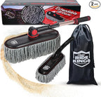 Car Duster Exterior Scratch Free with Extendable Handle, Microfiber Car Cleaning Brush for Dust Removal + Small Detailing Brush for Interior Care