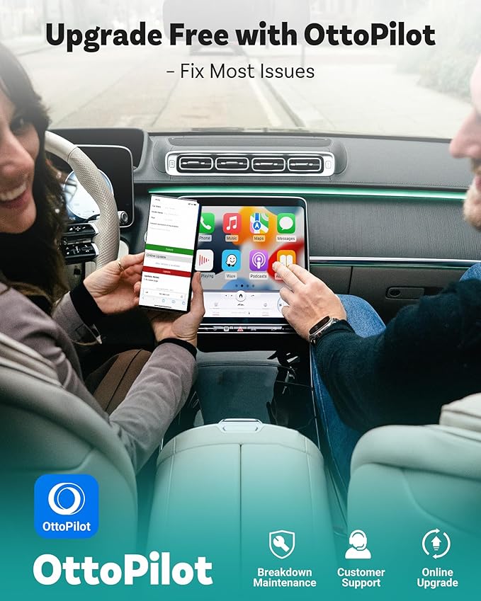 OTTOCAST Mini Pico Wireless CarPlay & Android Auto Adapter, Dual Wireless Conversion, Wi-Fi 6, Bluetooth 5.4, Ultra-Compact, One-Button Phone Switch