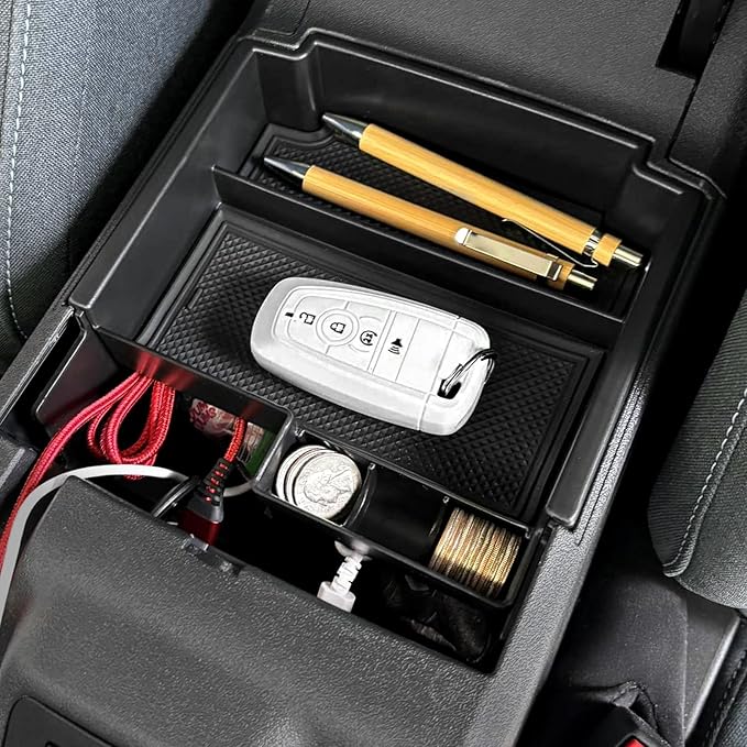 Mabett Double-Layer Console Organizer for Bronco 2025,2026 4-door, Armrest Storage Box with Non-Slip Mat for Bronco Accessories (Not for Manual Transmission Not for Bronco Sport)