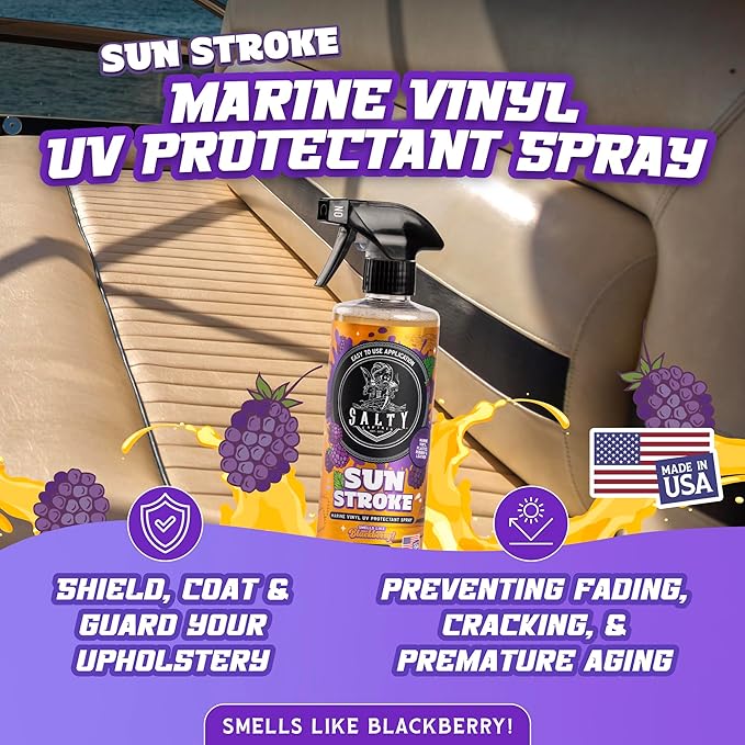 Salty Captain Sun Stroke Marine Vinyl Protectant Spray - (BlackBerry Scent) Boat, Car & Jetski Vinyl UV Protection Spray | Sun Guard, Saltwater & Moisture Protector for Vinyl Boat Seats & Jet Skis