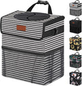 Vankor 3 Gallons Car Trash Can with Lid, Car Trash Bag Bin Hanging Waterproof Automotive Garbage Cans Leak Proof Vehicle Trash Can Stripe