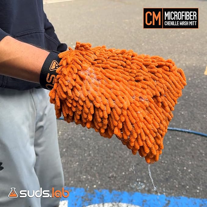 Suds Lab CM Chenille Microfiber Wash MItt - Double Sided Car Wash Mitt - Scratch Free On All Vehicle Surfaces - 8" x 10"