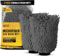 HOMEXCEL Car Wash Mitt, 2PK Chenille Microfiber Wash Mitt, Scratch-Free & Lint-Free, Rich Foam, Highly Absorbent, Double Sided, Perfect for Car Washing and Detailing, 10.2" x 6.7 ", Grey