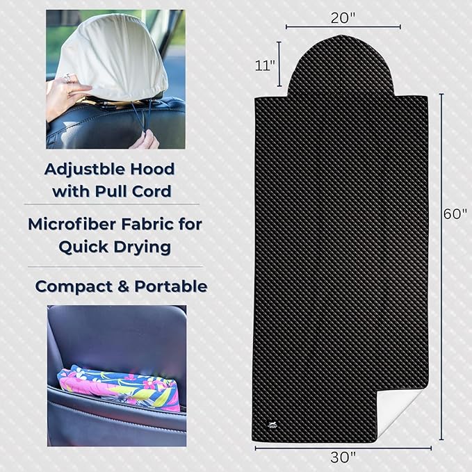 Gone For a Run Car Seat Towel Cover – Hooded Moisture-Wicking Microfiber Seat Protector – 30" x 60" – for Runners and Outdoor Enthusiasts – Carbon Fiber