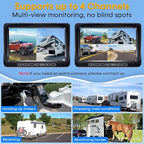 4 Magnetic Wireless Backup Camera for Trailer: Easy Install HD 1080P RV Camera System with 7" Touch Key Recording Monitor, Solar Powered, Long-Lasting, Strong Signal