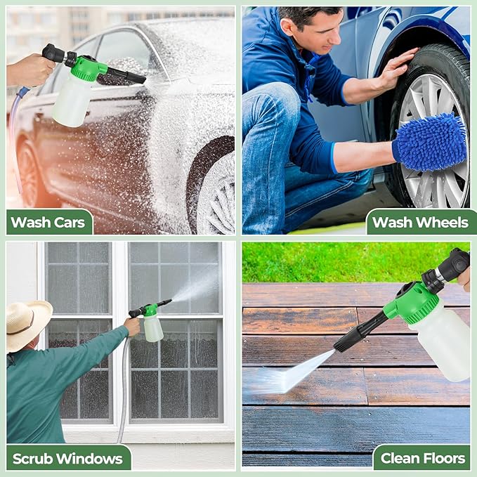 Elechomes Car Wash Foam Gun, Car Wash Soap Sprayer with Car Washing Mitts Quick Connect to Most Garden Hose (Green)