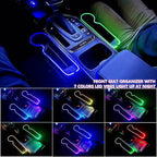 7 Colors LED Car Seat Gap Organizer Front Seat Organizer with 56W Fast Charger Center Console Gap Filler with USB Type C Charging Car Organizer with Cup Holder,LED Auto Interior Accessories (Black)