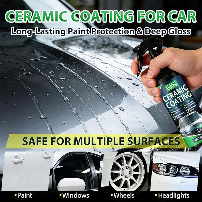 Ceramic Spray Coating for Cars – Hydrophobic Self Cleaning Formula, Easy Wipe-On Application, Nano Paint Protection & Detailing Shine with Ultra Gloss – 200ml (6.8oz)