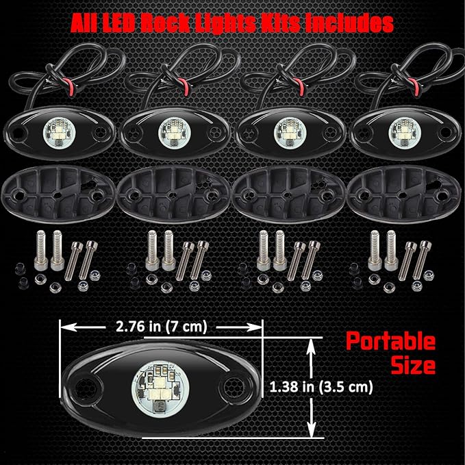 Ampper 4 Pods LED Rock Lights, LED Neon Underglow Waterproof Light for Car Truck ATV UTV SUV Offroad Boat Underbody Glow Trail Rig Lamp (White)