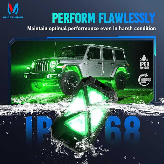 MICTUNING C4+ RGBW Rock Lights, 8 Pods 360° Ultra Bright Pure Color Underglow Neon Lights, Bluetooth APP Control & Music Mode, IP68 Waterproof, for Trucks Cars ATV UTV Golf Cart (2 Year Warranty)