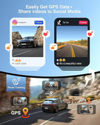 FAIMEE 4K Dash Cam Front and Rear with GPS, Upgraded 5.8G WiFi, Dual Dash Camera for Cars, Night Vision, WDR, 160°Wide Angle, 24H Parking Monitor, Emergency Lock, 3" IPS Screen