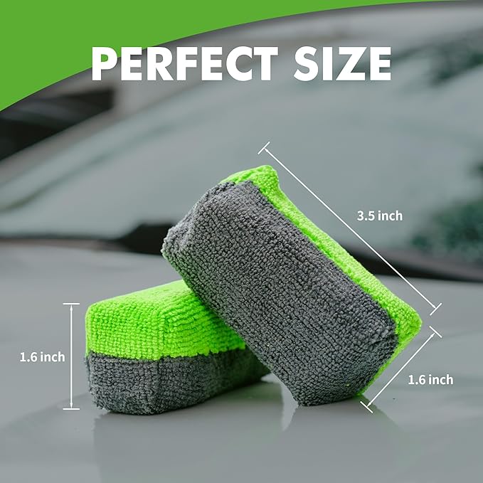 Premium Microfiber Applicator Pads (3 Pack), Ultra-Soft Ceramic Applicator Pads, Scratch-Free Car Wash Sponge, Perfect for Wax, Sealant, and Conditioner Application, Green/Gray