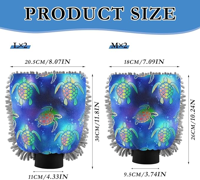 Qilmy Turtle Silhouette Pattern Microfiber Chenille Car Wash Sponge Scratch Free Car Wash Mitt Absorbent Mitt Sponge for Trucks SUVs Car Washing Home Cleaning, Medium
