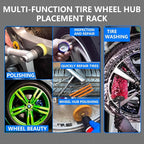 Rolling Wheel Detailing Stand – Heavy-Duty Tire Cleaning and Polishing Roller with 3-Way Rotating Rollers for Ceramic Coating, Tire Shine, Car Wheel Wash – Garage Accessory for Auto Detailers