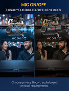 QCONTROL® Rideshare/Taxi True 4K 3-Channel Dash Cam Front and Rear Inside, 4K Front + 1080P IR Inside + 1080P Rear, 6G WiFi App, GPS Speed/Route Timestamp Overlay, 64GB Included