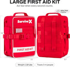 SurviveX Large First Aid Kit for Car, Travel & Home - Emergency Kit for Hiking, Camping, Backpacking and Outdoors - Includes Zip Stitch Wound Closure Strips