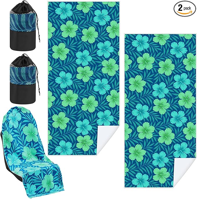 Hahafelt 2 Pack Car Seat Towel Covers with Storage Bag, 63 x 32 Inch Universal Non Slip Waterproof Sweat Protector for Car Truck, Gym Swimming Running, Machine Washable (Floral Hibiscus)