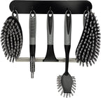 Scrub Brush Set of 6 pcs - Cleaning Shower Scrubbers with Squeegee for Shower Glass and Adhesive Wall Hooks Including Grout Cleaner Brush, Scrub Brushes for Cleaning Bathroom, Shower, Tile, Bathtub