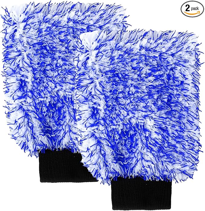 2PCS Car Wash Mitt, 11"×8" Cyclone Microfiber Cleaning Mitt for Cars, Scratch-Free & Lint-Free, Double Sided Automotive Washing Gloves, Universal Auto Cleaning Supplies (Blue+White)