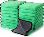 Nuenen 20 Pcs Microfiber Car Drying Towels Microfiber Cleaning Cloth 800 GSM Thick Plush Cleaning Dusting Cloth Auto Detailing Absorbent Towels Rags for Car Household Kitchen Window(Grey and Green)