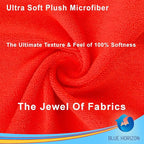 Blue Horizon Microfiber Cleaning Towels, Pack of 24, Ultra Soft Plush Washcloth, All Purpose Premium Microfiber Detailing Cleaning Cloths Reusable Shop Towels (16" x 16", Red)