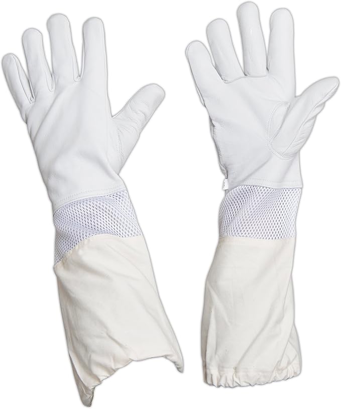 Beekeeping Gloves – Premium Goatskin Leather Bee Gloves with Breathable Vent and Long Canvas Sleeve, Protective Gear for Beekeepers (2XL)