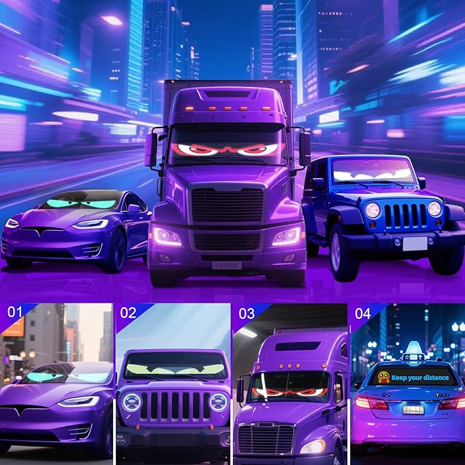 Devil Eyes Light for Cars (2-Pack) – 15''x4'' Dual LED Eyes for Car Windshield | Perfect Sync, Programmable Patterns, App/Remote Control | for Sedans, SUVs, Medium Trucks – Custom Dynamic Sign