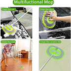 WillingHeart 63" Car Wash Mop Brush Tool Mitt with Long Handle Length More Suitable for Washing Cars Truck, SUV, RV, Trailer, 2 in 1 Chenille Microfiber Duster Not Hurt Paint Scratch Free, Green