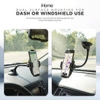 iHome Car Mount, Dashboard/Windshield/Vent Mount, Swivel Neck, Silicone Grip, Adjustable Mount Arm with Suction Cup Base (Gooseneck Car Mount)