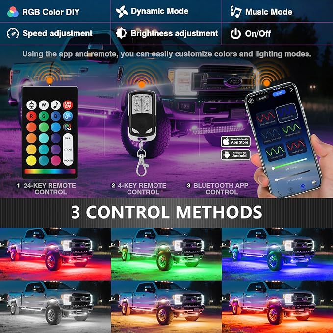 16 Pods Segmented Alloy RGB LED Rock Lights for Trucks Jeeps Trailer Pickup Offroad RV Boat UTV, Waterproof Shockproof Metal Underglow Kit with APP RF Control, Multicolor Neon Underbody Fender Light