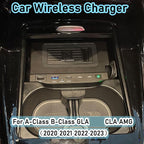 Wireless Car Charger for Mercedes Benz A-Class B-Class Gla Glb Cla Amg 2020-2023 All Models Accessory with 15w Wireless and 27w USB Qc3.0 Fast Charging (2024 New)