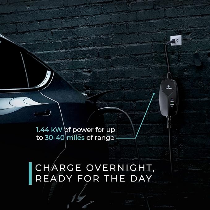 Lectron Level 1 Tesla Charger (WiFi) with App Control - 12 Amp, 120V, NEMA 5-15 Plug, 16ft Extension Cable NACS Connector, Portable Home Electric Car EV Charger for All Tesla/NACS Evs