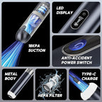 Car Vacuum Cleaner, Portable Cordless Handheld Vacuum with 18,000PA Suction, 3 Power Modes, Metal Body & LCD Display & LED Light, Mini Vacuum for Car, Home, Office, and Pet Cleaning
