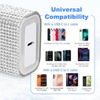 Aolcev for iPhone Charger Fast Charging Bling USB C Charging Block 30W Rhinestones Type C Charger Blocks for iPhone 17 16 15 14 13 12 iPad Bling Fast USB C Adapter for Samsung S26 S25 S24 S23 Sliver