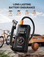 AstroAI L7 Tire Inflator Portable Air Compressor Cordless-2pack Bike Pump with Digital Dual Values Display, 150 PSI Car Tires Pump with LED Lights Air Pump for Cars, Motorcycles, Bikes, Balls Orange