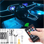 Car Atmosphere Light Kit 8m Fiber Optic RGB Multicolor Sound Active Music Sync Memory Function RF Remote Controller USB Car Interior Ambient Lighting Kit DC 12V