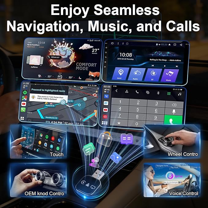 2026 Upgrade 3 in 1 Screen Mirror Adapter - Mirror Phone to Car Screen, CarPlay for iPhone/Android, Auto Connect Dual 2.4/5GHz WiFi & 5.0 (1PCS)