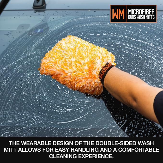 Suds Lab Microfiber Car Wash Mitts (2 Pack) Scratch Free Detailing, Cleaning, Washing Mitt 8"x10" Double-Sided