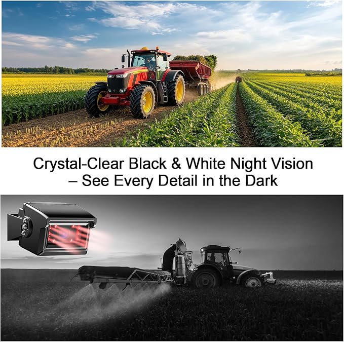 Fookoo 7" HD 1080P Wired Backup Camera System, IP69 Waterproof Vibration-Proof Rear View Camera IR Night Vision Dual Split Screen for Tractor/Excavator/Truck/Skid Steer/Harvester/Caravan - DY701