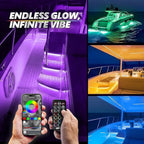 OPT7 Aura Marine Boat Lights LED with App & Remote Control, 4PCS Waterproof Light Strip, RGB Multi Color & Music Sync Interior Deck Lighting Kit for Night Fishing Pontoon Bass Sailboat Yacht Kayak 12V