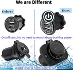 Dual USB Socket 12V Marine Outlet with Switch Golf Cart USB Port 12 Volt DC Car Charger Mount Waterproof Cigarette Lighter Power Adapter DIY Kit Fast Charge with Blue LED for Boat Motorcycle ATV RV