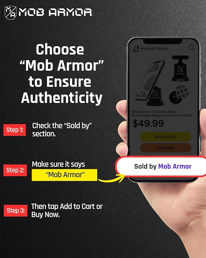 Mob Armor MobNetic Maxx - USA Assembled Magnetic Phone Holder for Car, Magnetic Car Phone Mount, 90-Degree Tilt, 360-Degree Rotation, Aluminum Metal, Compatible with iPhone & Android - Black Chrome