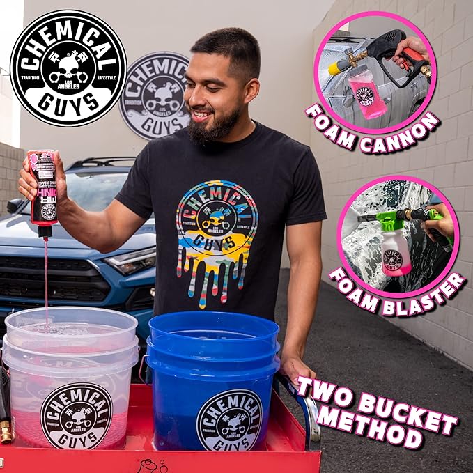 Chemical Guys CWS_402BK Car Wash Detailing Bucket, Mitt & Accessories Bundle (6 Items) Featuring Mr. Pink Foaming Car Wash Soap, 128 fl oz (1 Gal) Works on Cars, Trucks, SUVs, RVs & More
