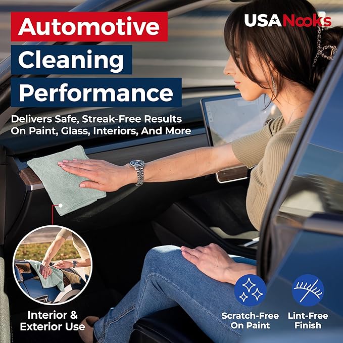 USANOOKS Microfiber Cleaning Cloth - Sea Green - 50Pcs (12.5x12.5 inch) High Performance - 1200 Washes, Ultra Absorbent Car Towel Traps Grime & Liquid for Streak-Free Mirror Shine - car Washing Cloth