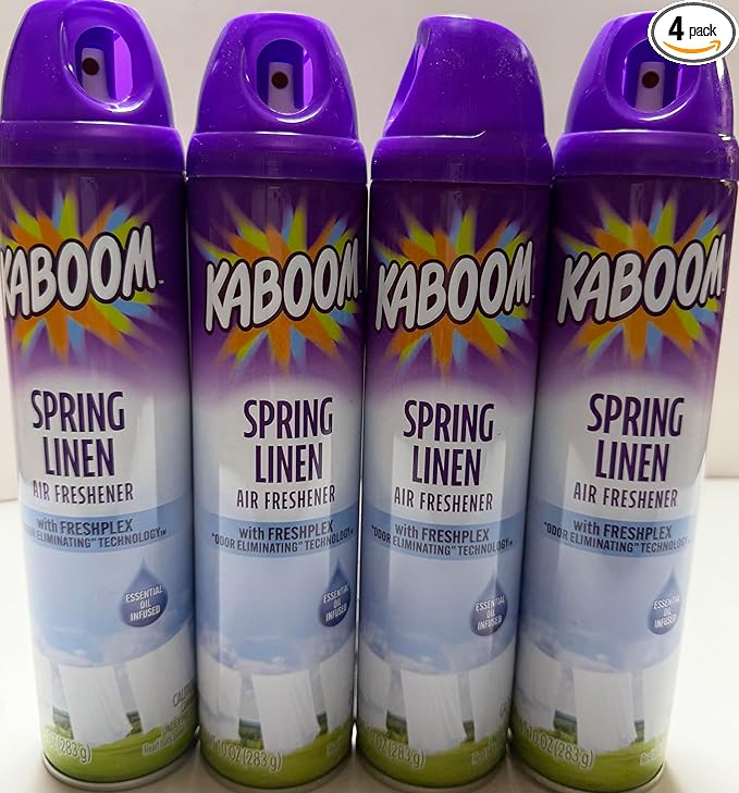 Wizard kaboom | Odor Neutralizer & Air Freshener with freshplex "odor eliminating" technology - 10 Oz. Spring linen (Pack of 4) (Packaging May Vary)