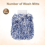 HARFINGTON 2pcs Chenille Microfiber Car Wash Mitts 10.2" x 6.7" Scratch Free Wash Gloves Absorbent Double Sided Plush Cleaning Drying Mitts for Car Washing Home, Blue