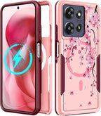 LISEVOfor Moto G Power 2025 Case - for Motorola Moto G Play 2025 Case Compatible with MagSafe Women Cute Girls Magnetic Protective Phone Cover Girly Flowers Blossom Heavy Duty Shockproof Design