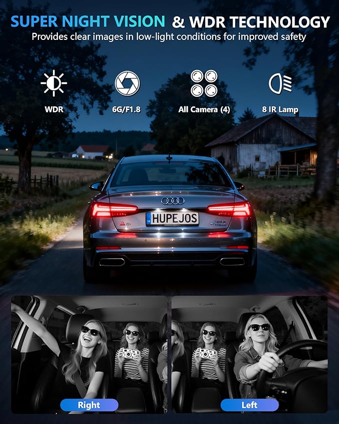 Dash Cam 4 Channel Front and Rear Inside, 360° Car Camera 4K UHD, Dash Camera for Cars Built-in Wi-Fi GPS, Dashcam Free 64GB Card, Voice Control, CPL Filter, WDR Night Vision, 24H Parking Mode(V8PLUS)