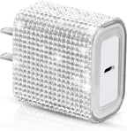 Aolcev for iPhone Charger Fast Charging Bling USB C Charging Block 30W Rhinestones Type C Charger Blocks for iPhone 17 16 15 14 13 12 iPad Bling Fast USB C Adapter for Samsung S26 S25 S24 S23 Sliver